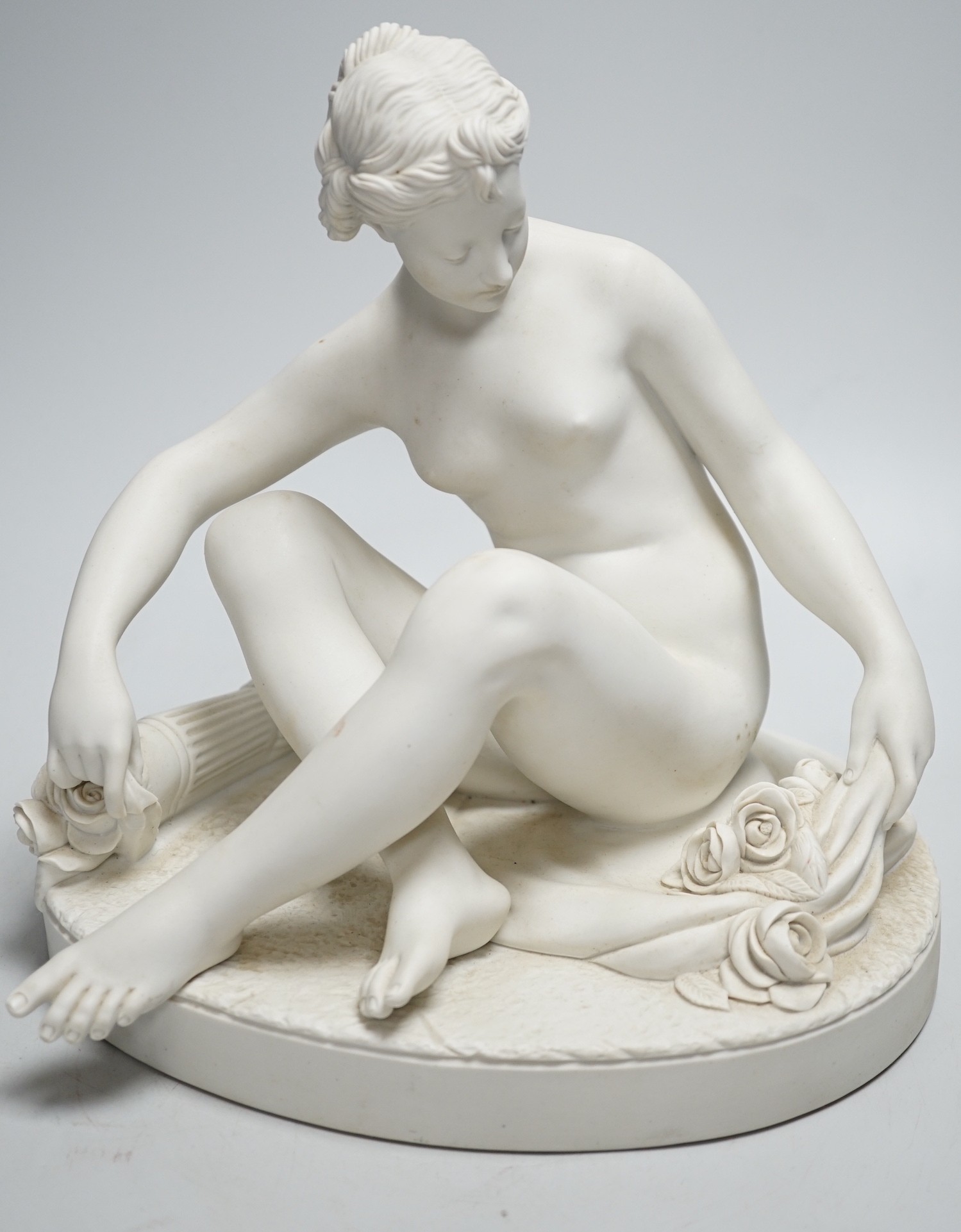 A French Parianware classical female figure, signed Falconet: Manufacture De Villenauxe La Grande. 26cm tall